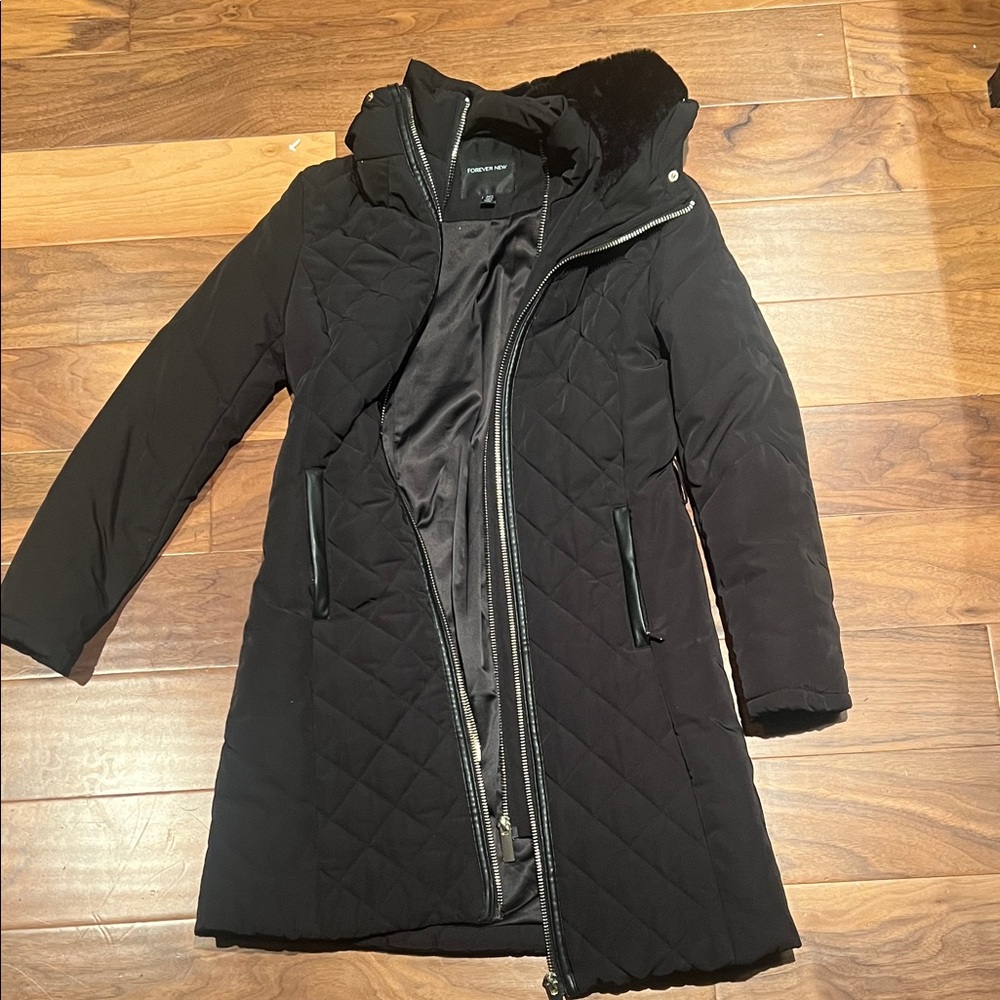 Forever New Black Quilted Long Puffer Coat